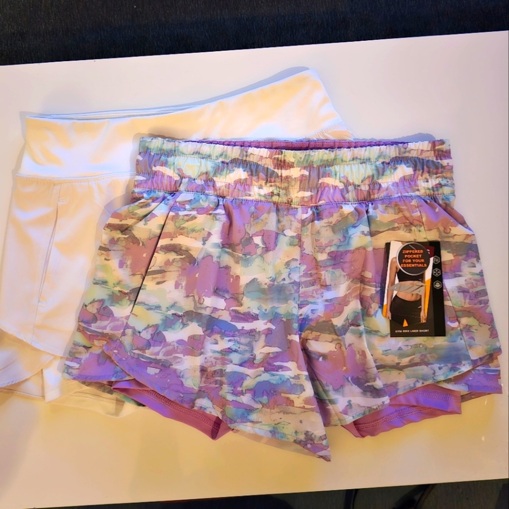 Avia Women's Athletic Shorts - White and Multicolor